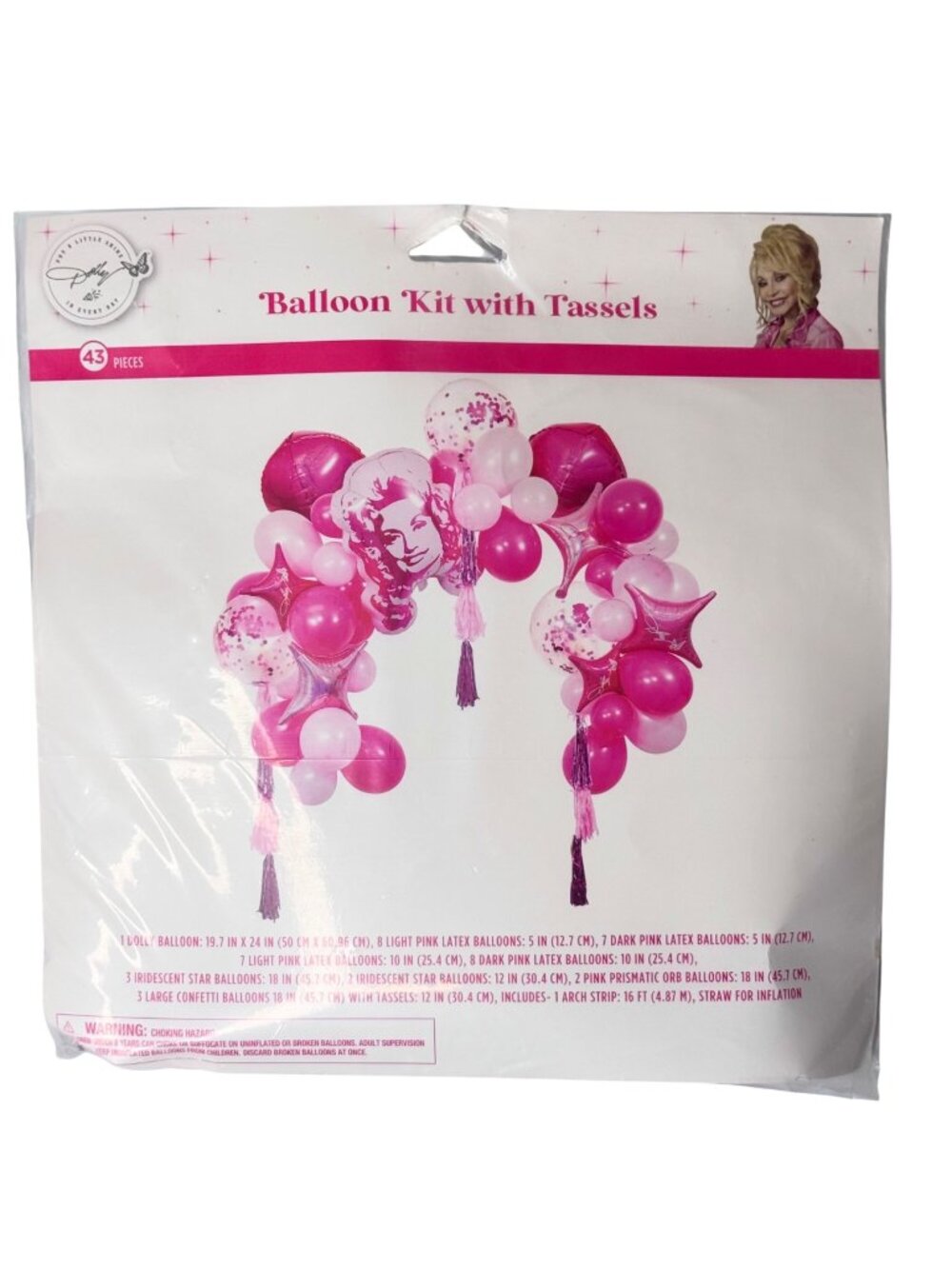 Dolly Parton Arch Balloon Kit Tassels Pink & White Confetti Balloons 43 Pc NEW!